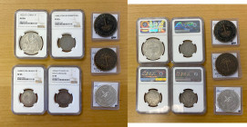 WORLDWIDE: LOT of 7 coins, including French Indochina: 1922-H piastre NGC AU 58; Honduras: 1862-T A 8 pesos (2 pcs); Mexico: 1843/37-DoRM 2 reales NGC...