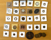 WORLDWIDE: LOT of 36 diverse items, including Philippines 1914-S centavo, Ottoman Turkish 10 para Galata bridge token, Sarawak 1933 ½ cent (3 pcs), Fr...