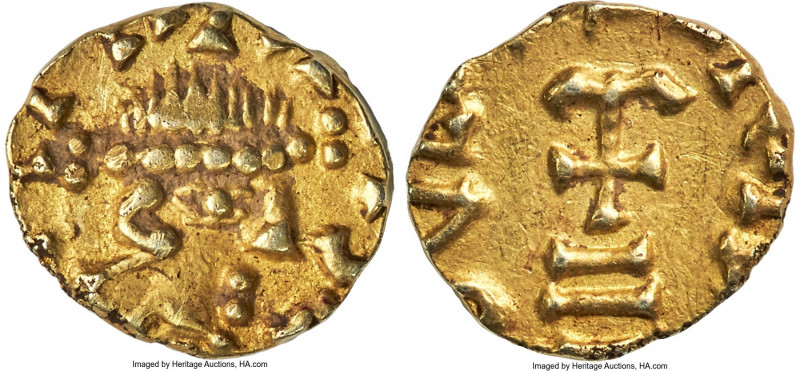 Merovingian. Anonymous gold Tremissis ND (c. AD 580-670) Good XF, Amiens or Char...
