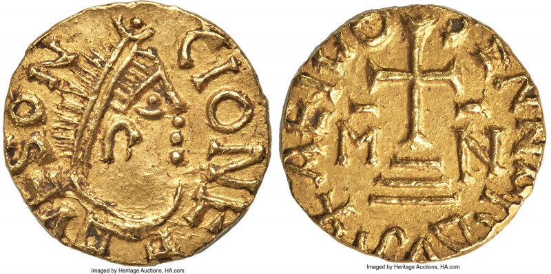 Merovingian. Anonymous gold Tremissis ND (c. AD 580-670) UNC, Besançon mint, Gen...