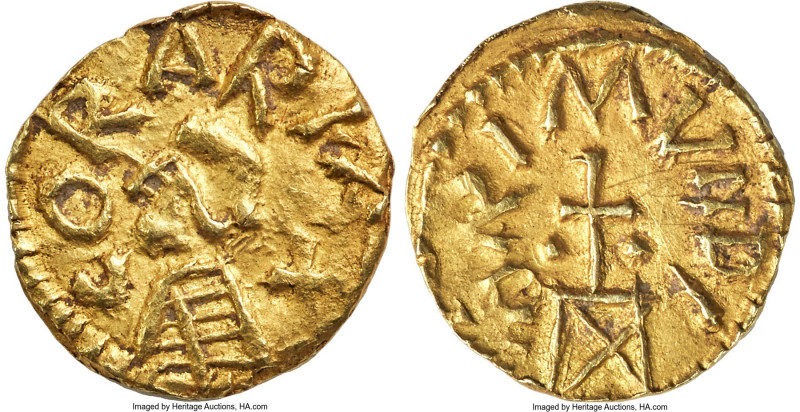 Merovingian. Anonymous gold Tremissis ND (c. AD 580-670) Good XF, Coraria (?) mi...