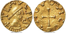Merovingian. Anonymous gold Tremissis ND (c. AD 580-670) AU, Novo Vico mint, Flaulfus as moneyer, MEC I-Unl., Prou-1996 var. (see also Prou-468), cf. ...