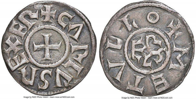 Carolingian. Charlemagne (768-814) Denier ND (793-814) XF40 NGC, Melle mint, Cla...