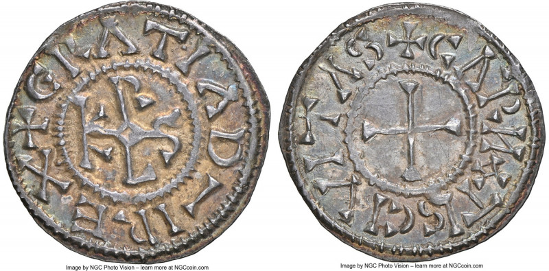 Carolingian. Charles the Bald (840-877) Denier ND (864-877) MS63 NGC, Chartres m...