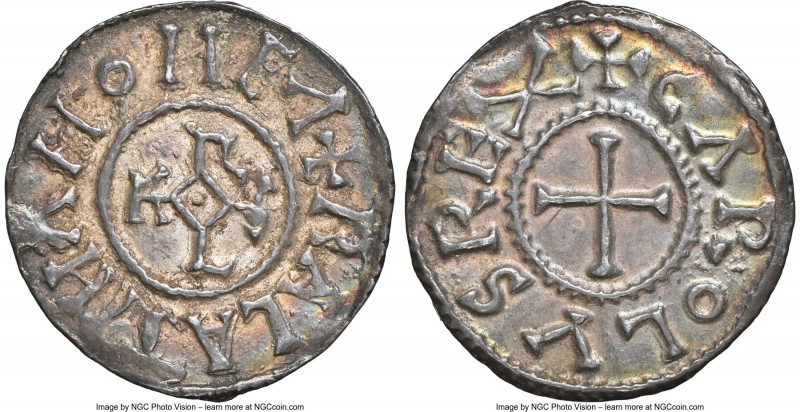 Carolingian. Charles the Bald (840-877) Denier ND (864-877) MS62 NGC, Palace min...