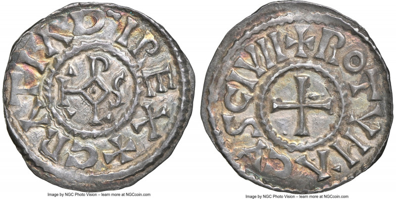 Carolingian. Charles the Bald (840-877) Denier ND (864-877) MS62 NGC, Rouen mint...
