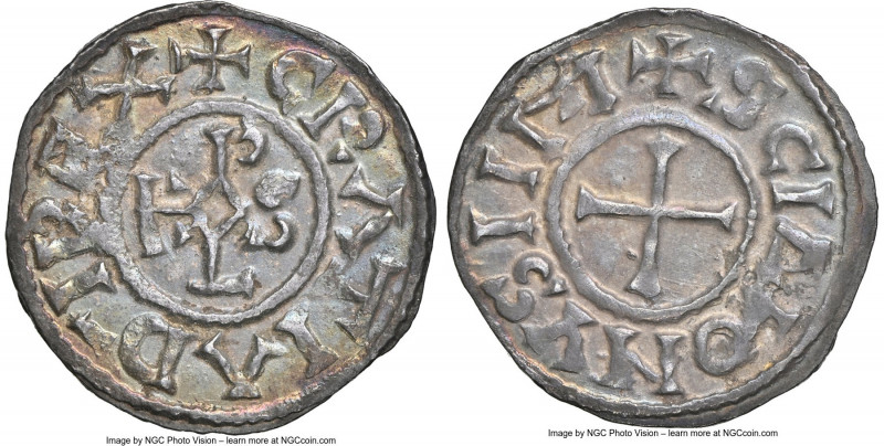 Carolingian. Charles the Bald (840-877) Denier ND (864-877) AU58 NGC, Saint Deni...