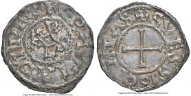 Carolingian. Charles the Bald (840-877) Denier ND (864-877) AU58 NGC, Soissons mint, Class 2, MEC I-901, MG-805, Dep-937, Nou-210B. 1.62gm. +CRΛTIΛ D•...