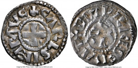 Carolingian. Charles the Fat or Charles the Simple (881-923) Denier ND (884-923) MS61 NGC, Bourges mint, MEC I-914-915 var. (there, with V in CARLVS),...