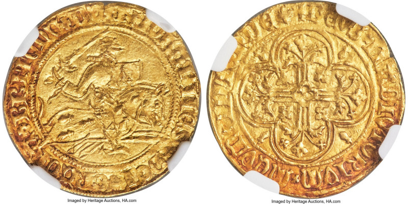 Brittany. Jean V (1399-1442) gold Florin d'Or au chevalier ND (1420-1423) MS63 N...