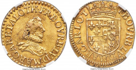 Château-Regnault (Renaud). François de Bourbon & Louise Marguerite gold Florin d'Or ND (1605-1614) MS61 NGC, KM-Unl., Fr-114 var., PdA-Unl., Boudeau-1...