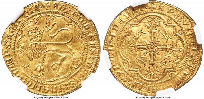 Aquitaine. Edward the Black Prince gold Leopard d'Or ND (1362-1372) AU58 NGC, Bo...
