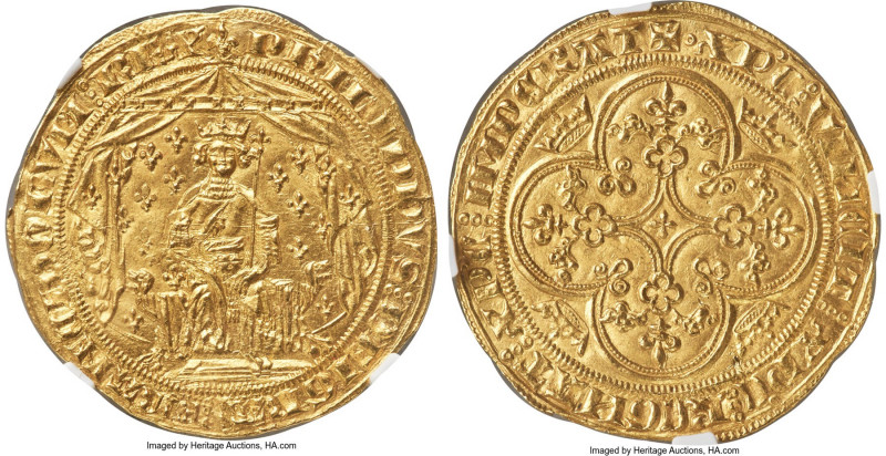 Philippe VI (1328-1350) gold Pavillon d'Or ND (from 1339) MS64 S NGC, Paris mint...