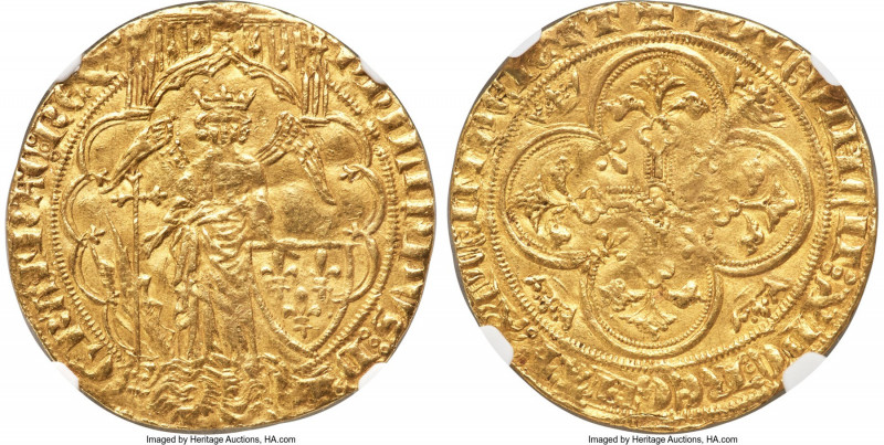 Philippe VI (1328-1350) gold Ange d'Or ND (from 1342) AU53 NGC, Paris mint, Fr-2...