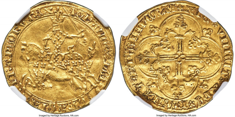 Jean II le Bon (1350-1364) gold Franc a cheval ND (from 1360) AU55 NGC, Paris mi...