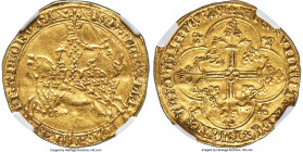 Jean II le Bon (1350-1364) gold Franc a cheval ND (from 1360) AU55 NGC, Paris mint, Fr-279, Dup-294. 3.81gm. Emission from 5 December 1360. (lis) IOhA...