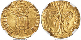 Languedoc. Jean II le Bon (1350-1364) gold Florin d'Or ND (from 1360) AU58 NGC, Montpellier or Toulouse mint, Fr-282, Ciani-346, Dup-346. 3.48gm. Emis...
