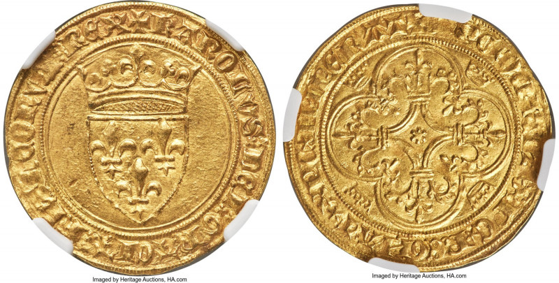 Charles VI (1380-1422) gold Ecu d'Or a la couronne ND (from 1389) MS63 NGC, Tour...
