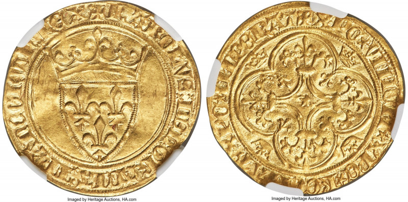 Charles VI (1380-1422) gold Ecu d'Or a la couronne ND (from 1394) MS61 NGC, Unce...