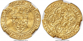 Charles VI (1380-1422) gold Ecu d'Or a la couronne ND (from 1394) MS61 NGC, Uncertain mint, Fr-291, cf. Ciani-488 (unrecorded with pellet to left of c...