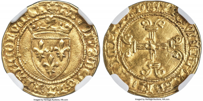 Charles VII (1422-1461) gold 1/2 Ecu d'Or a la couronne ND (from 1450) MS62 NGC,...
