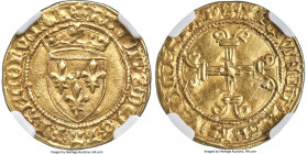 Charles VII (1422-1461) gold 1/2 Ecu d'Or a la couronne ND (from 1450) MS62 NGC, Paris mint (pellet below 18th letter), Fr-308, Ciani-Unl., Dup-513E. ...