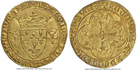 Charles VII (1422-1461) gold Ecu d'Or a la couronne ND (from 1445) MS61 NGC, Tournai mint (pellet below 16th letter), Fr-307, Dup-511A. 3.29gm. 2nd Em...