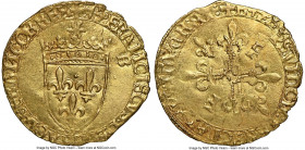 François I (1515-1547) gold Ecu d'Or au soleil ND (from 1519)-B UNC Details (Bent) NGC, Bayonne mint, Fr-347, Dup-775. 3.38gm. 5th type, 3rd Emission ...