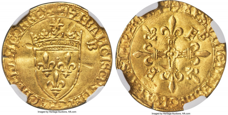 François I (1515-1547) gold Ecu d'Or au soleil ND (from 1519)-B AU58 NGC, Bayonn...
