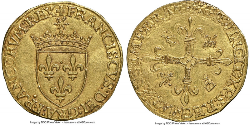 François I (1515-1547) gold Ecu d'Or au soleil ND (from 1519) AU58 NGC, Paris mi...