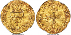 Milan. François I of France (1515-1547) gold Ecu d'Or au soleil (Scudo d'Oro del Sole) ND (1515-1522) AU53 NGC, Fr-340, Dup-957, MIR-260 (RR), Crippa-...