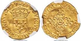 Louis XIII 1/2 Ecu d'Or au soleil 1629-D UNC Details (Scratches) NGC, Lyon mint, KM40.5, Fr-398, Ciani-Unl., Dup-1283, L4L-2 (R4; this coin illustrate...