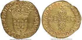 Louis XIII gold Ecu d'Or au soleil 1633-B UNC Details (Harshly Cleaned) NGC, Rouen mint, KM51, Fr-398, Dup-1282A. 3.32gm. LVDOVICVS • XIII • D: G • | ...