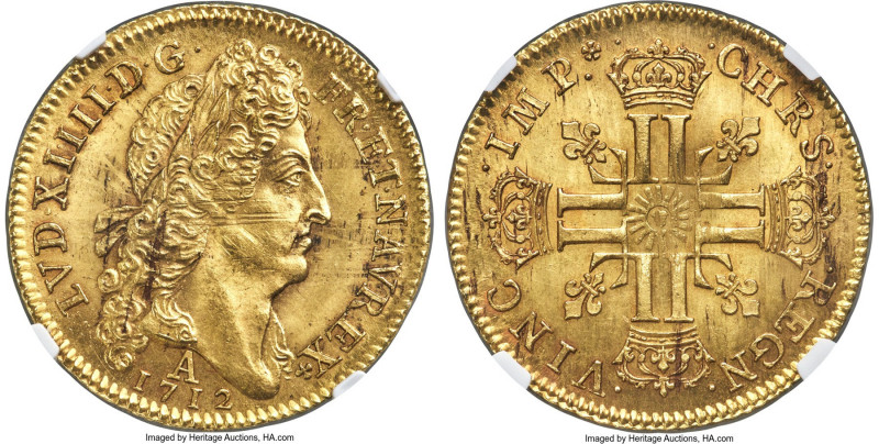 Louis XIV gold 2 Louis d'Or 1712-A MS64 NGC, Paris mint, KM405.1, Ciani-1810, Du...