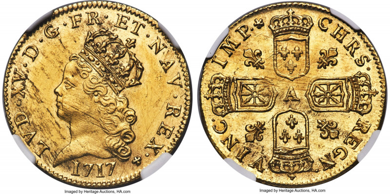 Louis XV gold Louis d'Or de Noailles 1717-A UNC Details (Obverse Cleaned) NGC, P...