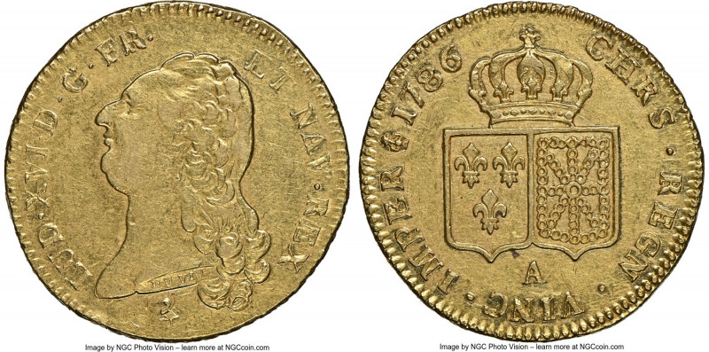 Louis XVI gold 2 Louis d'Or 1786-A AU55 NGC, Paris mint, KM592.1, Dup-1706, Gad-...