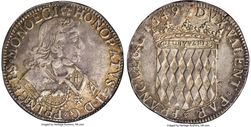 Honore II Scudo (Ecu or 60 Sols) 1649 XF40 NGC, KM14.1, Dav-4305, Gad-MC29. A fl...
