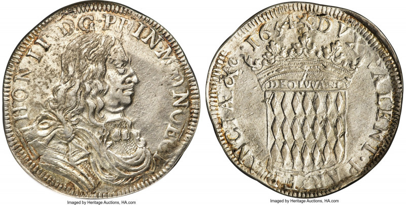 Honore II Scudo (Ecu or 60 Sols) 1654-(lr) AU Details (Cleaned) NGC, KM32, Dav-4...