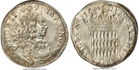 Honore II Scudo (Ecu or 60 Sols) 1654-(lr) AU Details (Cleaned) NGC, KM32, Dav-4307, Gad-MC35. Lion, rampant mm. Significantly better preserved than t...