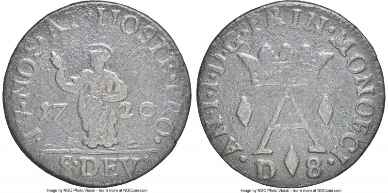 Antoine I 8 Deniers (Dardenna) 1720 F15 Brown NGC, KM77, Gad-MC85. Deeply patina...