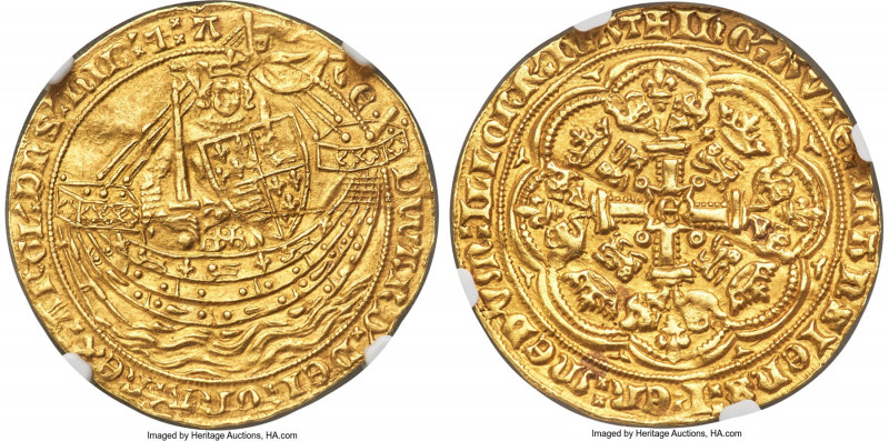 Edward III (1327-1377) gold Noble ND (1361) AU55 NGC, Tower mint, Cross Potent m...