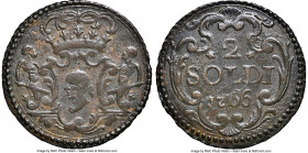 Corsica. General Pasquale Paoli 2 Soldi 1766 VF35 NGC, KM-C6. A scarce three-year type produced across disparate dates: 1762, 1764, and 1766. Deeply t...