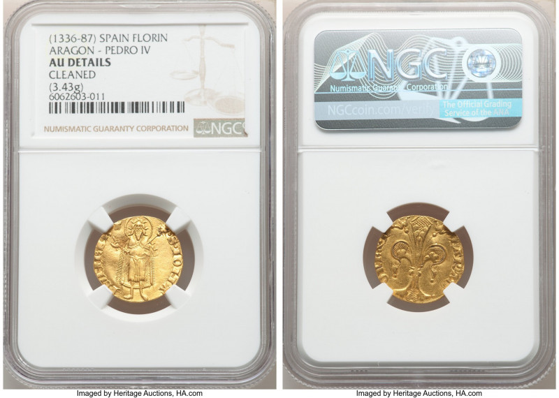 Valencia. Pedro II (IV of Aragon) gold Florin ND (1336-1387) AU Details (Cleaned...