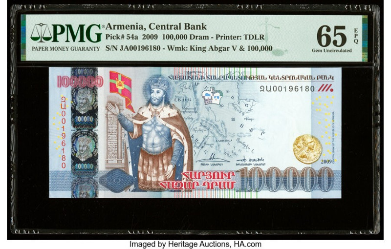 Armenia Central Bank 100,000 Dram 2009 Pick 54a PMG Gem Uncirculated 65 EPQ. 

H...