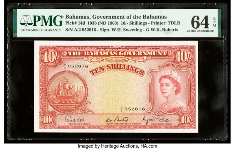 Bahamas Bahamas Government 10 Shillings 1936 (ND 1963) Pick 14d PMG Choice Uncir...