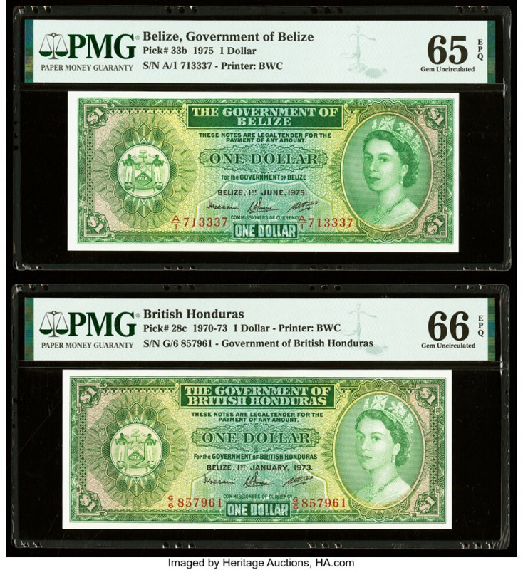 Belize Government of Belize 1 Dollar 1.6.1975 Pick 33b PMG Gem Uncirculated 65 E...