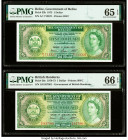 Belize Government of Belize 1 Dollar 1.6.1975 Pick 33b PMG Gem Uncirculated 65 EPQ; British Honduras Government of British Honduras 1 Dollar 1.1.1973 ...