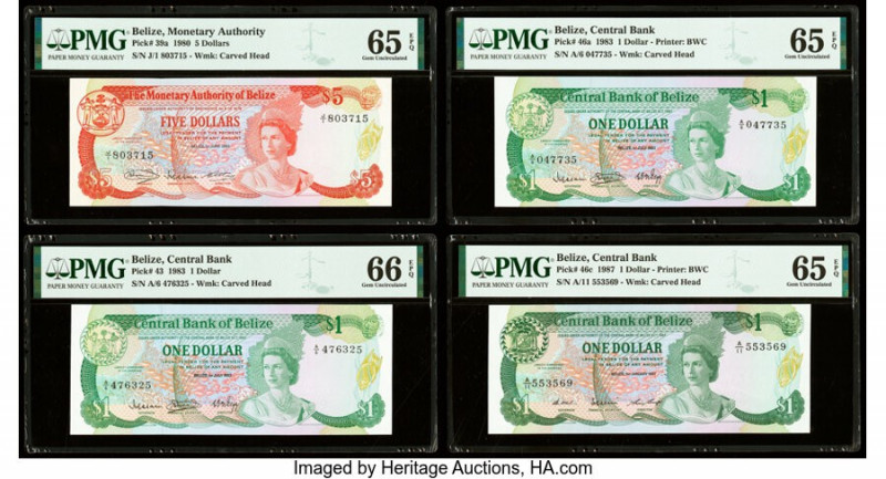 Belize Monetary Authority 5; 1 (3) Dollars 1.6.1980; 1.7.1983 (2); 1.1.1987 Pick...