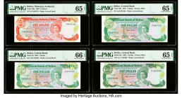 Belize Monetary Authority 5; 1 (3) Dollars 1.6.1980; 1.7.1983 (2); 1.1.1987 Pick 39a; 43; 46a; 46c Four Examples PMG Gem Uncirculated 65 EPQ (3); Gem ...