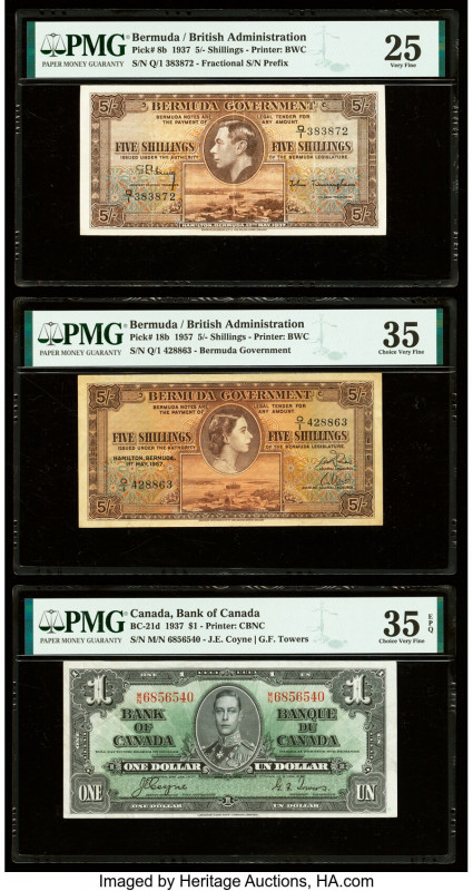 Bermuda Bermuda Government 5 Shillings 12.5.1937; 1.5.1957 Pick 8b; 18b Two Exam...